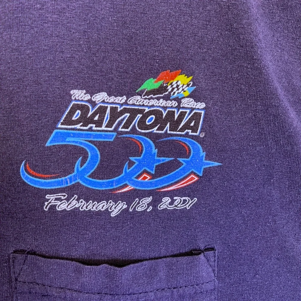 Daytona 500 Shirt Mens L Navy‎ Blue Vintage 2001 Racing Pocket Graphic Tee